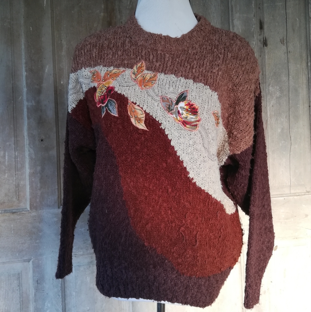 Vintage Brown Embellished Autumn Sweater